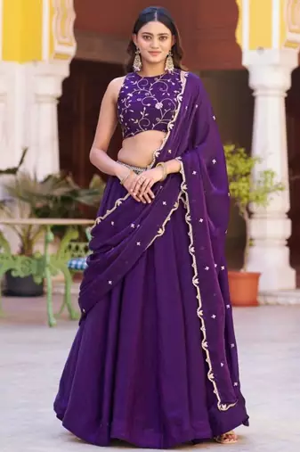 purple silk blend embroidered lehenga choli