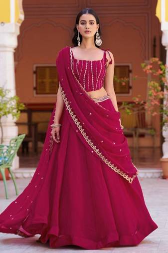 magenta silk blend embroidered lehenga choli