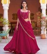 magenta silk blend embroidered lehenga choli