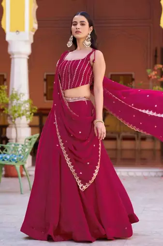 magenta silk blend embroidered lehenga choli