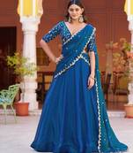 teal silk blend embroidered lehenga choli