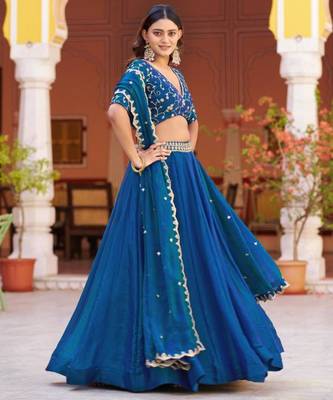 teal silk blend embroidered lehenga choli 3