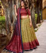 cream art silk printed lehenga choli