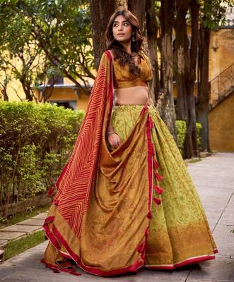 cream art silk printed lehenga choli 1