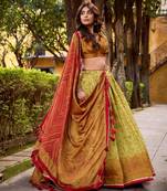 cream art silk printed lehenga choli