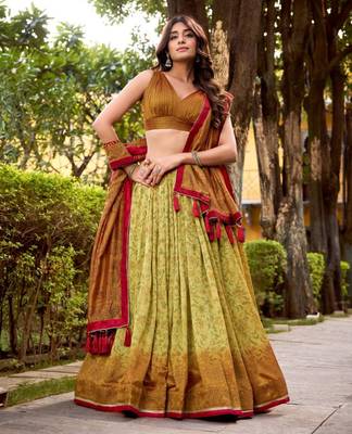 cream art silk printed lehenga choli 3