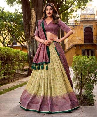 cream art silk printed lehenga choli 1