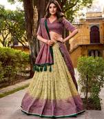 cream art silk printed lehenga choli