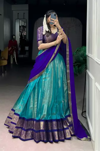 teal art silk printed lehenga choli