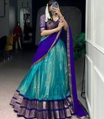 teal art silk printed lehenga choli