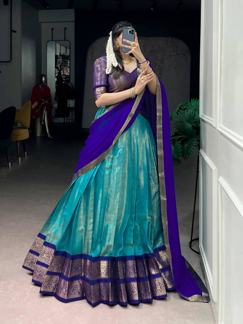 teal art silk printed lehenga choli