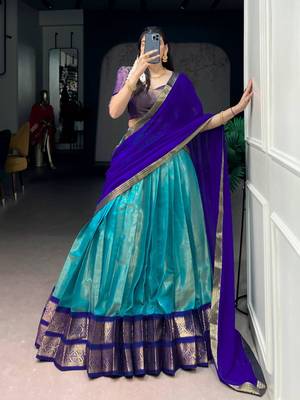 teal art silk printed lehenga choli 2