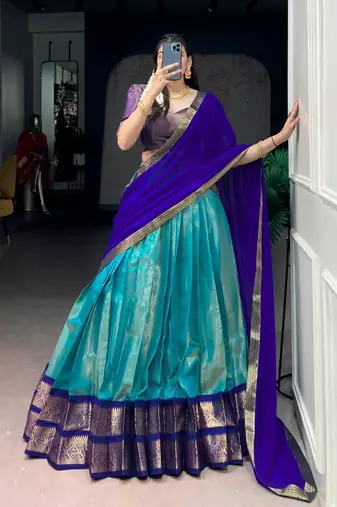 teal art silk printed lehenga choli