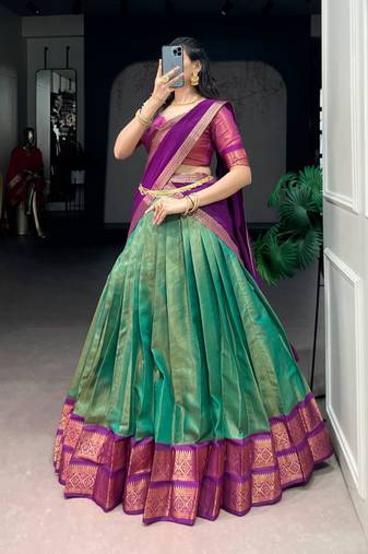 green art silk printed lehenga choli