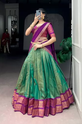 green art silk printed lehenga choli