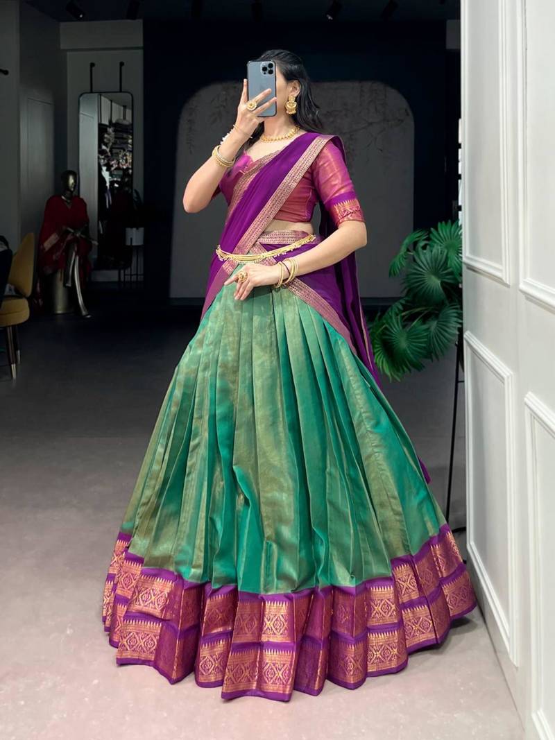 green art silk printed lehenga choli