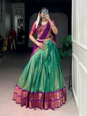 green art silk printed lehenga choli 2