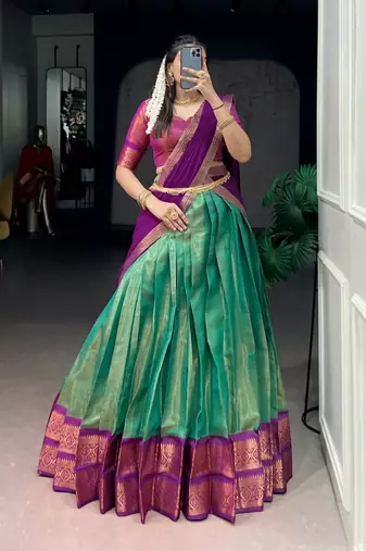 green art silk printed lehenga choli