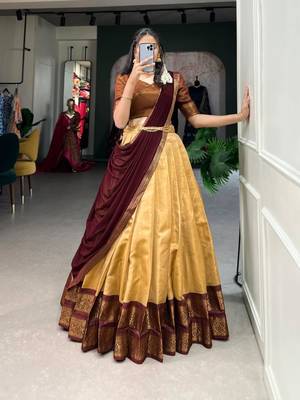 beige art silk printed lehenga choli 2