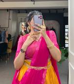 yellow art silk printed lehenga choli