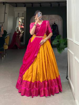 yellow art silk printed lehenga choli 2