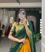 yellow art silk printed lehenga choli