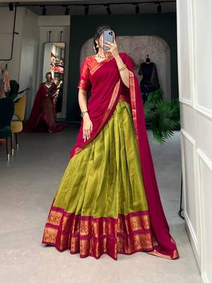 olive art silk printed lehenga choli 1