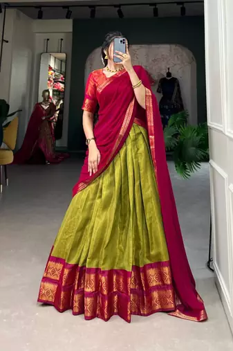 olive art silk printed lehenga choli