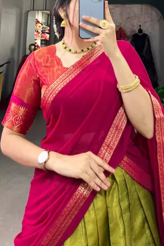 olive art silk printed lehenga choli