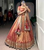 peach organza printed lehenga choli