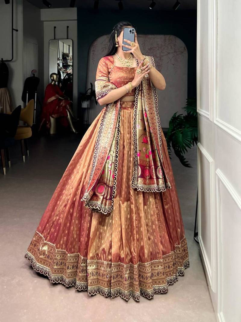 peach organza printed lehenga choli