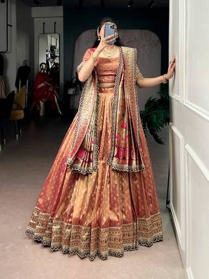 peach organza printed lehenga choli 2