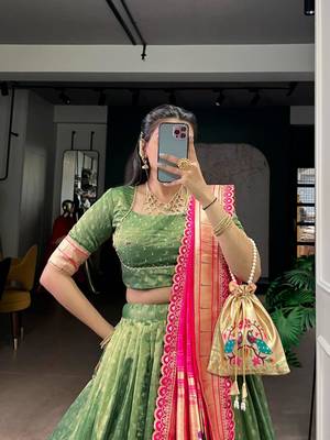 green organza printed lehenga choli 3