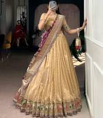 beige organza printed lehenga choli