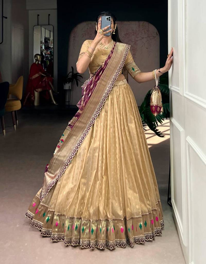 beige organza printed lehenga choli