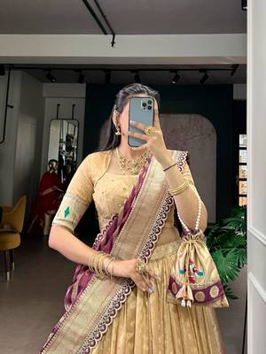 beige organza printed lehenga choli 2