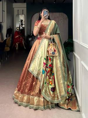 champagne organza printed lehenga choli 1
