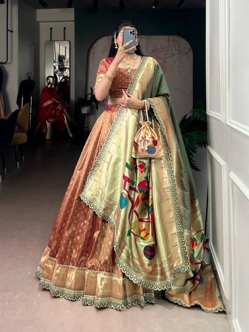 champagne organza printed lehenga choli
