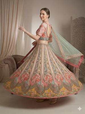 multicolor silk blend printed lehenga choli 2