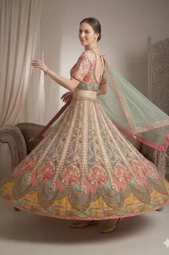 multicolor silk blend printed lehenga choli