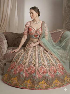 multicolor silk blend printed lehenga choli 3