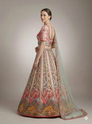 multicolor silk blend printed lehenga choli 4
