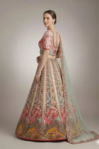 multicolor silk blend printed lehenga choli