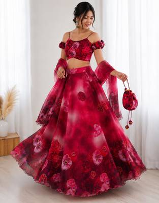 red organza printed lehenga choli 2