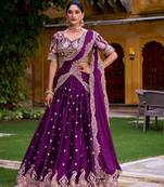 purple silk blend embroidered lehenga choli