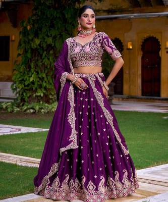 purple silk blend embroidered lehenga choli 2
