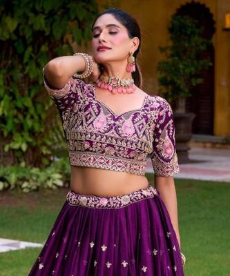 purple silk blend embroidered lehenga choli 3