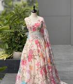cream organza printed lehenga choli