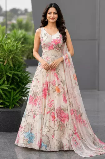 cream organza printed lehenga choli