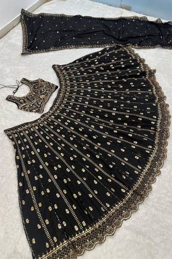 black silk blend embroidered lehenga choli